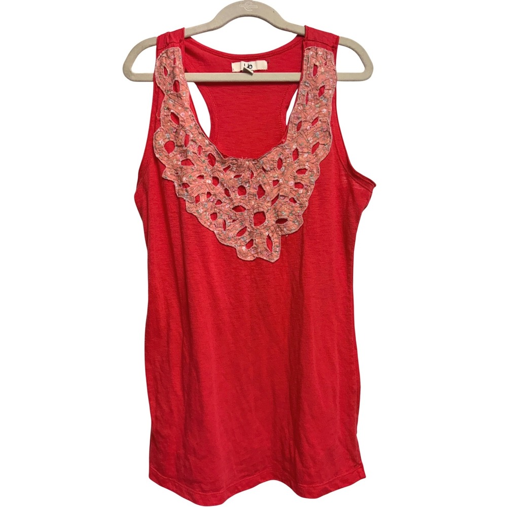 Ya Crochet Bib Boho Red Tank Top Racerback Floral Embroidery M